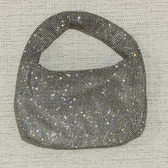 KARA Mini Crystal Mesh Armpit Bag in White (small rip in mesh) + Dust Bag - Picture 5 of 11